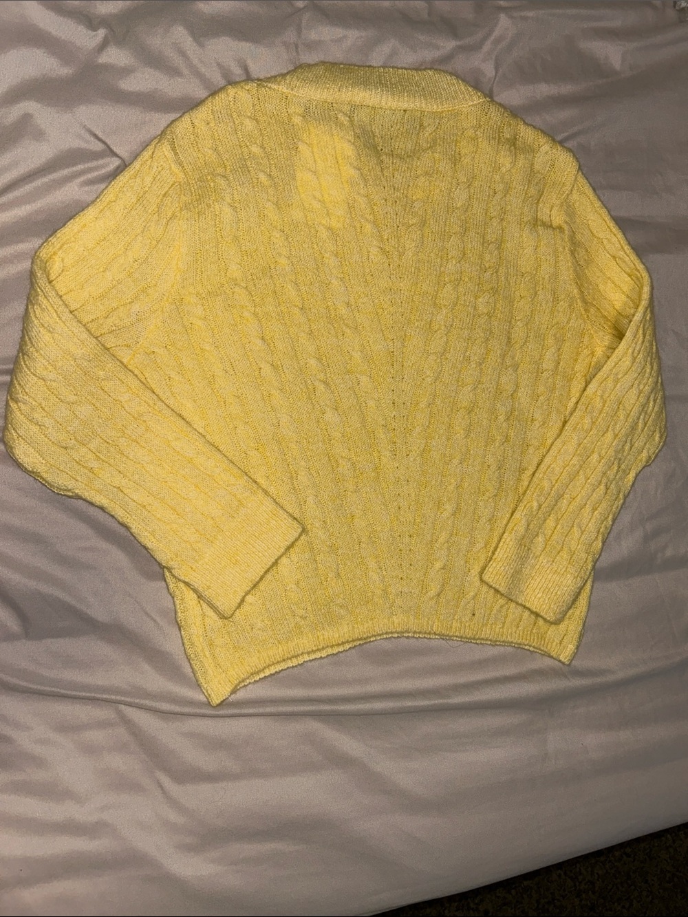 Mango BNW butter yellow Wool Blend Cable-Knit Crewneck Sweater Women’s Small - Picture 4 of 4